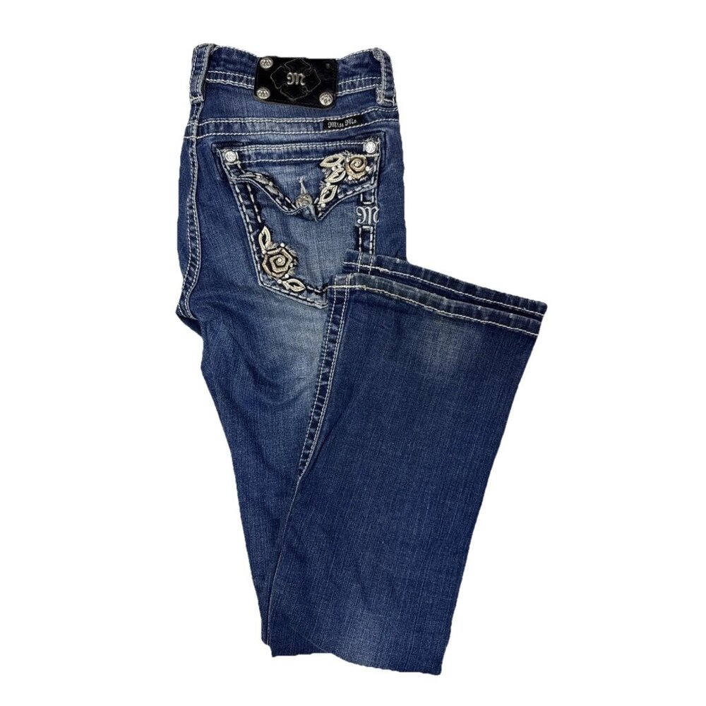 Miss Me Dark Blue Bootcut Jeans with Embroidered Pockets